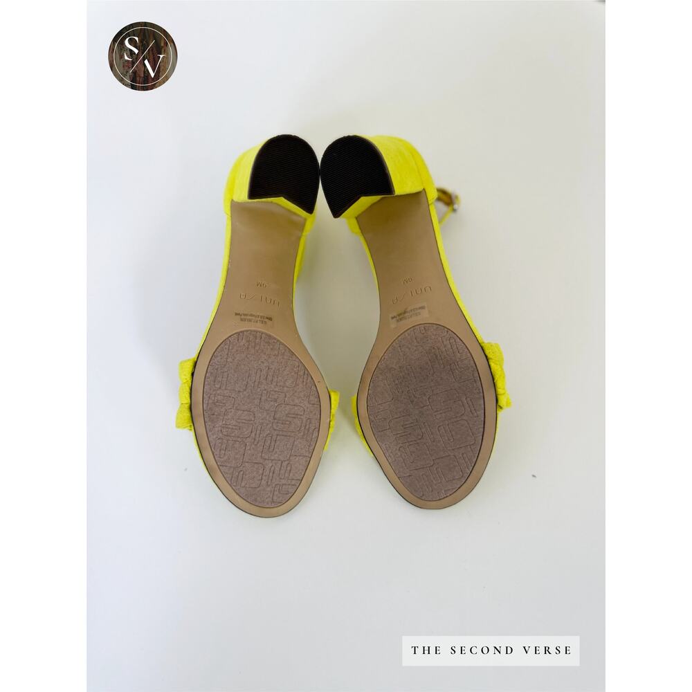 Unisa Diara Suede Strap Ruffle Block Heels Bright Yellow Size 9 - Picture 6 of 6